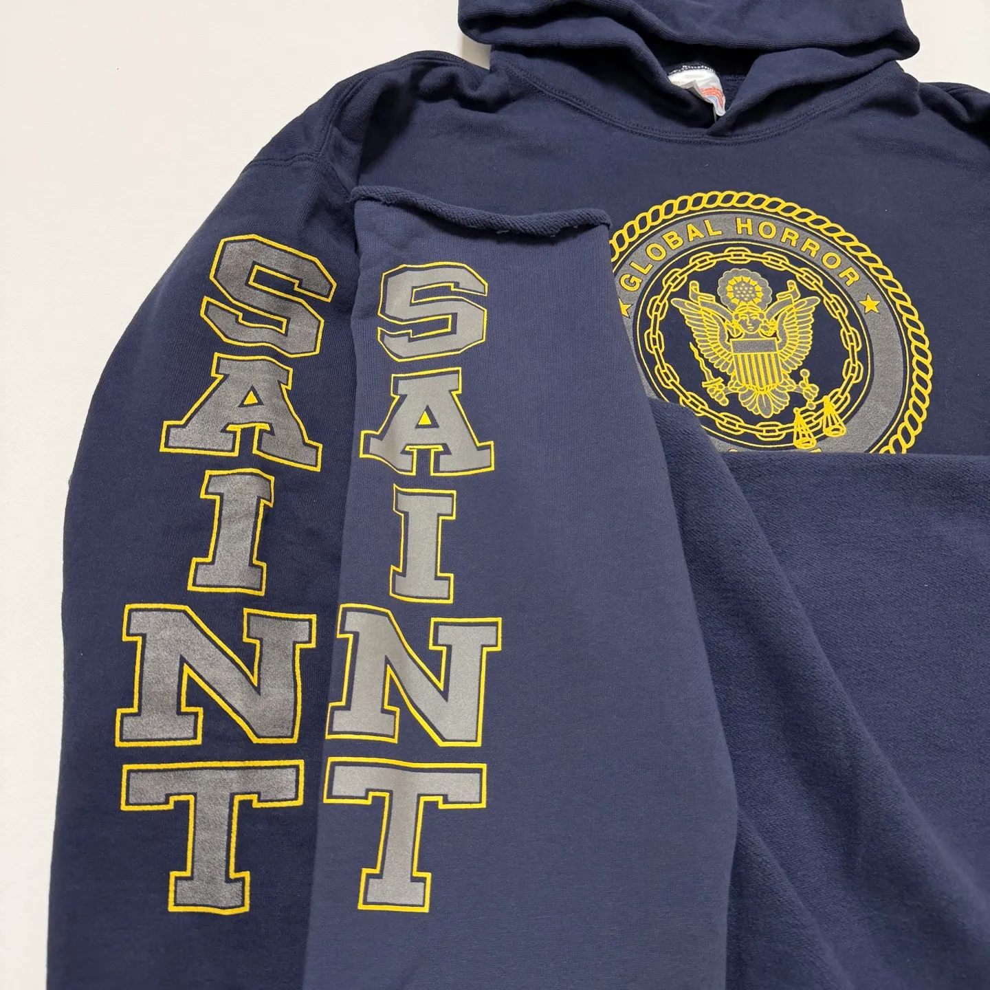 Printing proofing SAINT Mxxxxxx HOODIE/SAINT/NVY reflective angel hoodie blue S-XL original mold opening loose cut comfortable version top printing technology 3M reflective paste best reflective effect in the industry correct version original consistent main mark/wash mark/cherub anti-counterfeiting